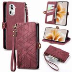 Per OPPO Reno11 5G Custodia per telefono in pelle con fibbia laterale a portafoglio con cerniera geometrica globale (Rosso)