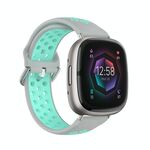 Per Fitbit Sense 2 Cinturino in silicone traspirante perforato bicolore (grigio + verde acqua)