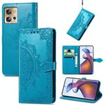 Per Motorola Edge 30 Fusion Custodia per telefono in pelle goffrata mandala fiore (blu)