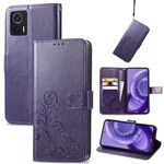 Custodia per telefono in pelle goffrata con chiusura a quattro foglie per Motorola Edge 30 Neo (viola)