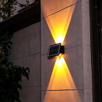 Lampada da parete solare a 4 LED Faretti a doppia testa impermeabili su e giù per esterni (luce gialla)