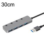 HS0059 Switch indipendente USB 3.0 4 porte Estensione Type-C / USB-C HUB in lega di alluminio, lunghezza cavo: 30 cm