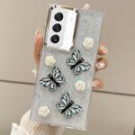 Per Samsung Galaxy S22 5G Custodia per telefono in TPU con glitter tridimensionale a forma di farfalla (blu)