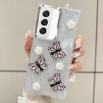 Per Samsung Galaxy S22 5G Custodia per cellulare in TPU con glitter tridimensionale a forma di farfalla (rosa)