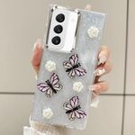 Per Samsung Galaxy S22+ 5G Custodia per cellulare in TPU con glitter tridimensionale a forma di farfalla (rosa)