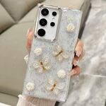Per Samsung Galaxy S22 Ultra 5G Custodia per telefono in TPU con glitter tridimensionale a farfalla (oro)