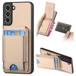 Custodia per telefono con supporto a portafoglio verticale in fibra di carbonio per Samsung Galaxy S23 FE 5G (cachi)
