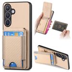 Custodia per telefono con supporto a portafoglio verticale in fibra di carbonio per Samsung Galaxy S23 5G (cachi)