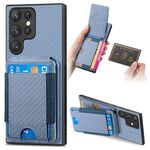 Custodia per telefono con supporto a portafoglio verticale in fibra di carbonio per Samsung Galaxy S22 Ultra 5G (blu)