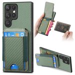 Custodia per telefono con supporto a portafoglio verticale in fibra di carbonio per Samsung Galaxy S22 Ultra 5G (verde)