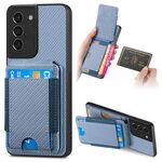 Per Samsung Galaxy S22+ 5G Custodia per telefono con supporto a portafoglio verticale in fibra di carbonio (blu)