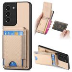 Custodia per telefono con supporto a portafoglio verticale in fibra di carbonio per Samsung Galaxy S22+ 5G (cachi)