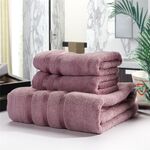 Set di 3 asciugamani morbidi e morbidi in peluche, in fibra di bambù, in cotone, per il bagno (viola scuro)