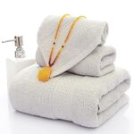 Set di asciugamani in cotone 3 pezzi/set, 1 asciugamano da bagno, 1 asciugamano per le mani, 1 asciugamano per il viso per il bagno dell'hotel (grigio chiaro)