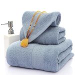 Set di asciugamani in cotone 3 pezzi/set, 1 asciugamano da bagno, 1 asciugamano per le mani, 1 asciugamano per il viso per il bagno dell'hotel (grigio blu)