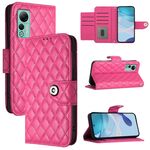 Custodia per cellulare in pelle con texture rombica per Ulefone Note 14 con cordino (rosa rosso)