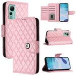 Custodia per cellulare in pelle con texture rombica per Ulefone Note 14 con cordino (rosa)
