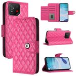 Custodia per cellulare in pelle con texture rombica per Asus ROG Phone 8 con cordino (rosa rosso)