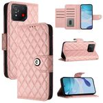 Custodia per cellulare in pelle con texture rombica per Asus ROG Phone 8 con cordino (rosa corallo)