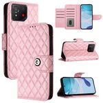 Custodia per cellulare in pelle con texture rombica per Asus ROG Phone 8 con cordino (rosa)