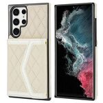 Per Samsung Galaxy S22 Ultra 5G Custodia per telefono con custodia per carta con texture rombica e cordino lungo (Beige)