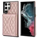 Per Samsung Galaxy S22 Ultra 5G Custodia per telefono con struttura rombica e cordino lungo (oro rosa)