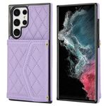 Per Samsung Galaxy S22 Ultra 5G Custodia per telefono con custodia per carta con struttura rombica e cordino lungo (viola)