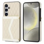 Per Samsung Galaxy S24 5G Custodia per telefono con custodia per carta con texture rombica e cordino lungo (Beige)