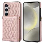 Per Samsung Galaxy S24 5G Custodia per telefono con trama rombica e cordino lungo (oro rosa)