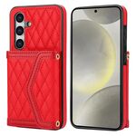 Per Samsung Galaxy S24 5G Custodia per telefono con custodia per carta con texture rombica e cordino lungo (rosso)