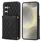 Per Samsung Galaxy S24+ 5G Custodia per telefono con custodia per carta con trama rombica e cordino lungo (nero)