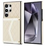 Per Samsung Galaxy S24 Ultra 5G Custodia per telefono con custodia per carta con texture rombica e cordino lungo (Beige)