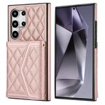Per Samsung Galaxy S24 Ultra 5G Custodia per telefono con struttura rombica e cordino lungo (oro rosa)