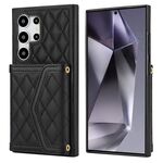 Per Samsung Galaxy S24 Ultra 5G Custodia per telefono con custodia per carta con texture rombica e cordino lungo (nero)