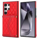 Per Samsung Galaxy S24 Ultra 5G Custodia per telefono con custodia per carta con texture rombica e cordino lungo (rosso)