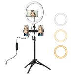 PULUZ Luce da 11,8 pollici 30 cm + Supporto per treppiede da 1,1 m + Staffe per doppio telefono Superficie curva Type-C 3 modalità Dimmerabile Doppia temperatura colore LED Anello Vlogging Luce video Kit di trasmissione dal vivo con morsetto per telefono