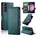 Custodia per telefono in pelle smerigliata magnetica con fibbia laterale per Samsung Galaxy S23 5G (verde scuro)