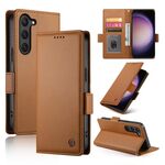 Custodia per telefono in pelle smerigliata magnetica con fibbia laterale per Samsung Galaxy S23 5G (marrone)