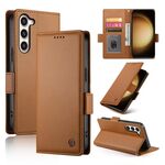 Custodia per telefono in pelle smerigliata magnetica con fibbia laterale per Samsung Galaxy S23+ 5G (marrone)