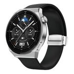 Cinturino per orologio in pelle siliconica con fibbia magnetica argento da 22 mm (nero)