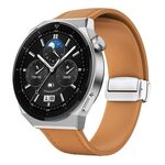 Cinturino per orologio in pelle siliconica con fibbia magnetica argento da 22 mm (marrone chiaro)