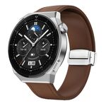 Cinturino per orologio in pelle siliconica con fibbia magnetica argento da 22 mm (marrone scuro)