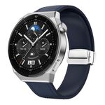 Cinturino per orologio in pelle siliconica con fibbia magnetica argento da 22 mm (blu notte)