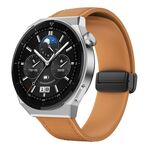 Cinturino per orologio in pelle siliconica con fibbia nera magnetica da 22 mm (marrone chiaro)