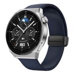 Cinturino per orologio in pelle siliconica con fibbia nera magnetica da 22 mm (blu notte)