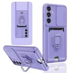 Custodia per telefono in silicone con porta carte magnetica scorrevole Camshield per Samsung Galaxy S24+ 5G (viola chiaro)