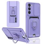 Custodia per telefono in silicone con porta carte magnetica scorrevole Camshield per Samsung Galaxy S23+ 5G (viola chiaro)