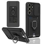 Custodia per telefono in silicone con porta carte magnetica scorrevole Camshield per Samsung Galaxy S22 Ultra 5G (nero)