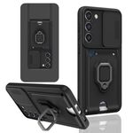 Custodia per telefono in silicone con porta carte magnetica scorrevole Camshield per Samsung Galaxy S22+ 5G (nero)