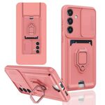 Custodia per telefono in silicone con porta carte magnetica scorrevole Camshield per Samsung Galaxy S22+ 5G (rosa)